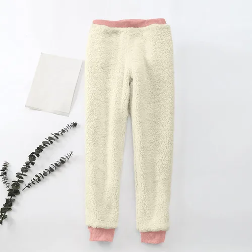 Vista 2 de Womens Fleece Lined Pants Winter Warm Plush Trousers Cute Graphic Sweatpants Casual Drawstring Bottom Lounge Pants