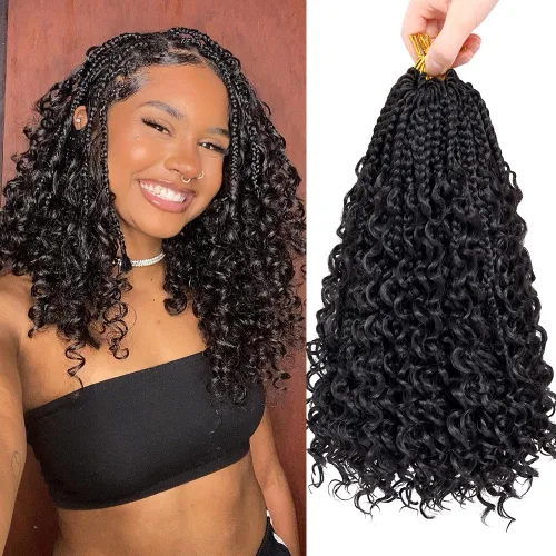 Vista 21 de Goddess Box Braids 1B3330 - Trenzas de ganchillo bohemias de 10 pulgadas para mujeres negras, paquete de 7 paquetes de trenzas bohemias preenlazadas