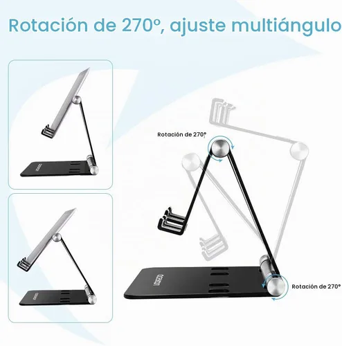 Vista 5 de aceyoon Soporte ajustable para tableta, soporte para iPad/teléfono celular para escritorio, soporte de aleación de aluminio para 2 teléfonos o una