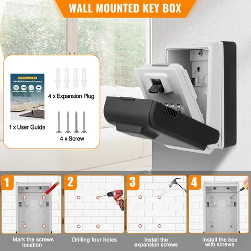Vista 8 de HUANLANG Caja de bloqueo de llave para montaje en pared, caja de bloqueo de combinación para exteriores con 6 diales iluminados, impermeable, gran