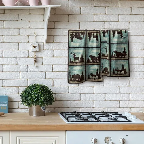 Vista 8 de Giwawa Juego de 2 toallas de mano vintage con diseño de oso y ciervo, diseño de alce y árbol, toalla de cara súper suave para baño, cocina, hombre