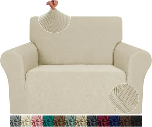 Vista 48 de JIVINE - Funda para sofá biplaza, 1 pieza elástica para sofá de 2 cojines, protector de muebles con parte inferior elástica para niños y mascotas