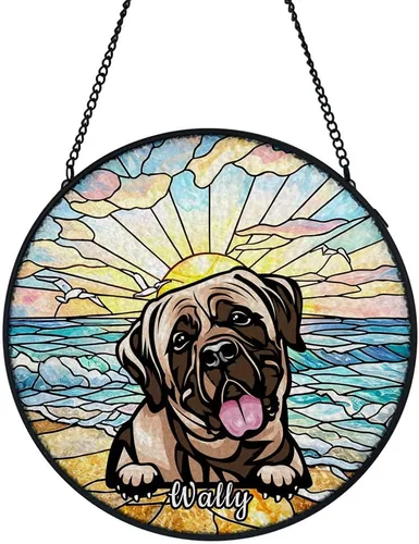Vista 8 de Dog Stained Glass Window Hanging, Ocean Sea Outdoor Suncatcher
