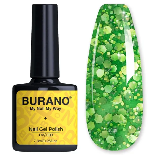 Vista 10 de BURANO Esmalte de uñas con purpurina, efecto holográfico brillante LED UV, gel de secado, sin astillas, esmalte brillante para hacer tus propias