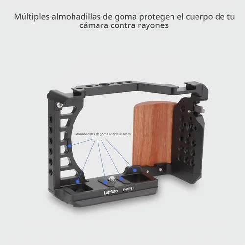 Vista 7 de LEFTFOTO ZV-E1 Jaula completa para cámara con mango de madera para Sony Alpha ZV-E1 Marco de grabación de video con base tipo Arca 3/8 "agujeros
