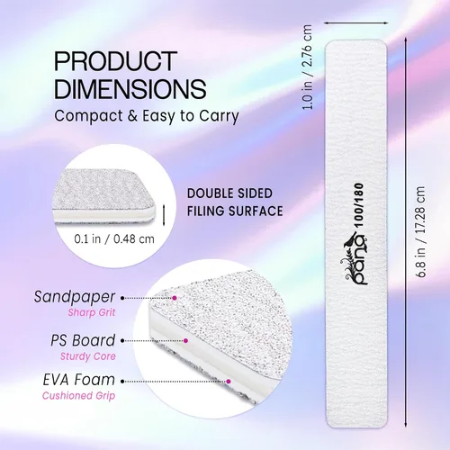 Vista 3 de PANA Lima de uñas Emery Jumbo de doble cara para manicura, pedicura, uñas naturales y acrílicas, cebra (grano 100/180), paquete de 50