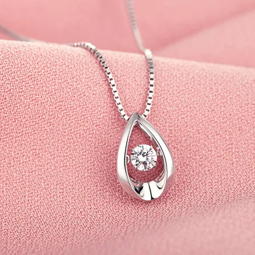 Vista 6 de Han han 18K White Gold Plated 925 Sterling Silver Tear Drop Pendant Necklace for Women with CZ Diamond, 5A+ Cubic Zirconia Necklace for Women