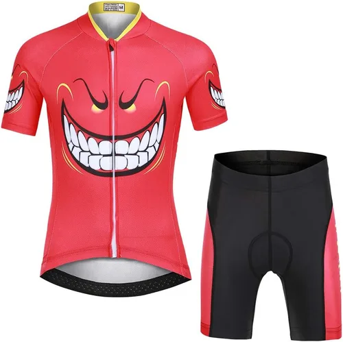 Vista 2 de FREE FISHER Maillot de ciclismo para niños, de manga corta, de dibujos animados, para bicicleta de montaña, conjunto de camiseta y pantalones cortos