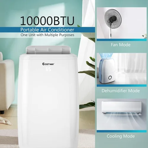 Vista 4 de COSTWAY Aire acondicionado portátil de 1,0000 BTU, refrigeración para espacio de hasta 350 pies cuadrados con 3 modos, enfriador de aire