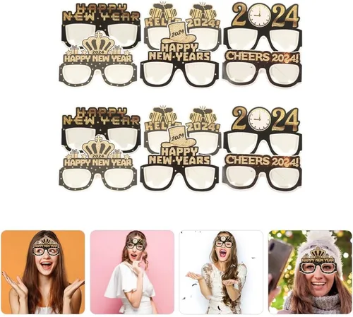 Vista 9 de ABOOFAN 12 lentes de feliz año nuevo 2024 gafas de fiesta de Año Nuevo Hola 2024 gafas de sol regalos de fiesta accesorios para cabina de fotos 2024