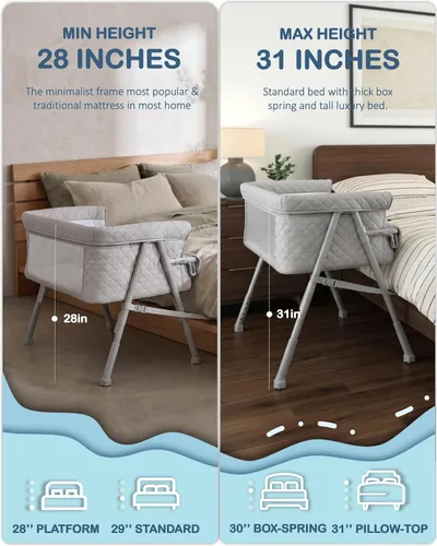Vista 2 de BEKA Moisés cama de noche para bebé, cuna de bebé 2 en 1 para recién nacido, moisés de noche con 4 ruedas de bloqueo automático y altura ajustable