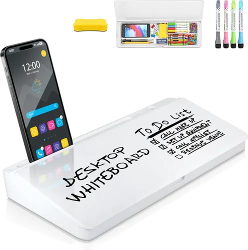 Vista 8 de Pizarra blanca de escritorio - Pizarra blanca de borrado en seco de vidrio - Compañero de computadora de escritorio - Oficina en casa y artículos