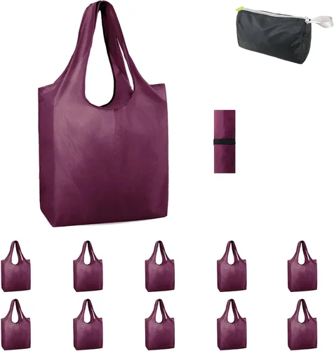 Vista 18 de BeeGreen Bolsas de comestibles reutilizables de Navidad con bolsa de almacenamiento con cremallera, paquete de 10 bolsas de compras reutilizables a