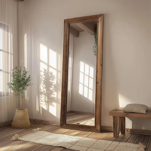 Vista 12 de MELOMOIR Espejo rústico de madera maciza de cuerpo completo, 64 x 21 pulgadas, color marrón carbón Solid Wood Frame, Shatterproof Tempered Glass