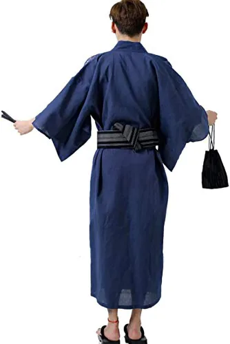 Vista 3 de MAYSONG Men's Japanese Yukata Kimono Home Robe Pajamas Dressing Gown L Blue