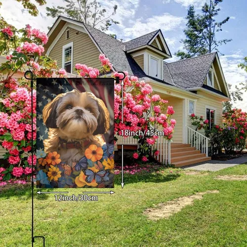 Vista 8 de Bandera de jardín Shih Tzu Dogs - Bandera de Estados Unidos con diseño de girasol, 12 x 18 pulgadas, doble cara, decoración de patio al aire libre