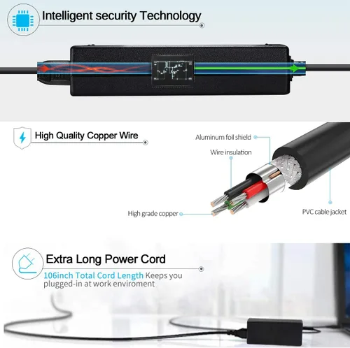 Vista 4 de Cargador de CA de 65 W compatible con cargador de portátil HP Modelo 15: 15-dy 15-dq 15-da 15-db 15-dw 15-f 15-ef 15-ab, 15-ac 15-af 15-an 15-au
