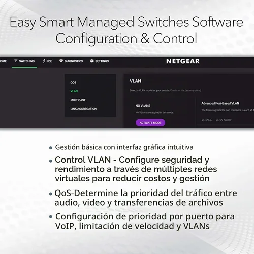 Vista 3 de NETGEAR - Conmutador Smart Managed Easy de 5 puertos Gigabit Ethernet (GS105Ev2) - Administrado, montaje en escritorio o pared, y protección