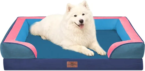 Vista 128 de Comfort Expression - Cama ortopédica para perros medianos, 28 x 19 pulgadas, cama impermeable y de apoyo de espuma con cojines removibles, sofá