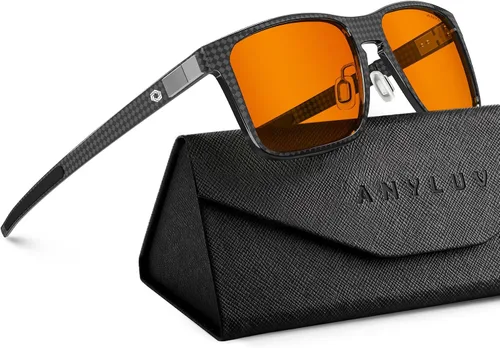 Vista 10 de ANYLUV Gafas de luz azul para hombre, lentes de bloqueo de luz azul: gafas ligeras de luz azul para hombres, marcos de fibra de carbono, regalo