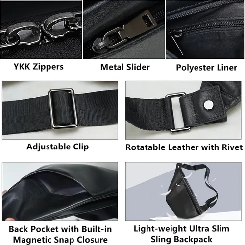 Vista 4 de Masa Kawa Mochila bandolera de cuero para hombres y mujeres de 7.9 pulgadas, bolsa de pecho ultra fina para ciclismo, senderismo, viajes, mochila