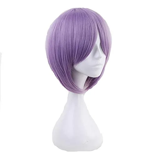 Vista 5 de Peluca de cosplay de anime morado lacio con dos colas de caballo y flequillo para mujer