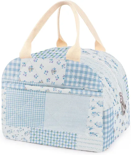Vista 19 de Lonchera acolchada de algodón aislada, bonita bolsa acolchada con estampado floral, reutilizable, aislada, coqueta, de gran capacidad, hielera