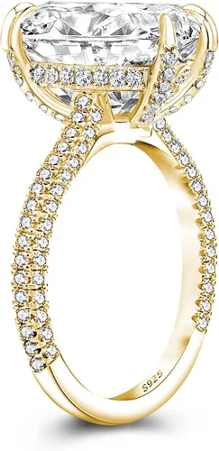 Vista 2 de Anillo de compromiso alargado de corte cojín de 4 CT7CT para mujer, anillo de diamantes de imitación, plata de ley 925, anillos de compromiso
