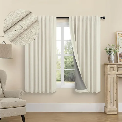 Vista 28 de Pitalk Cortinas cortas 100% opacas de lino para cafetería, 40 pulgadas de largo, 2 paneles, cortinas de puerta francesa para ventana, cortina