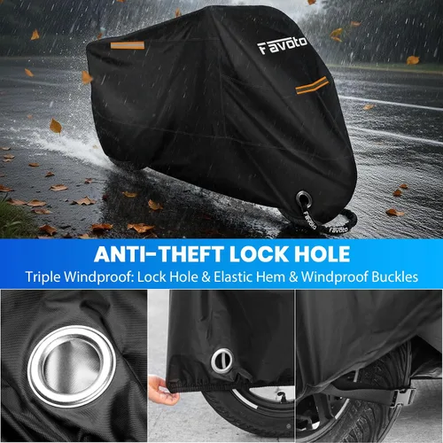Vista 4 de Favoto - Funda impermeable para motocicleta, universal, duradera, reflectante, protección solar para cualquier temporada, con orificios de seguridad