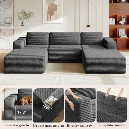 Vista 7 de Vesgantti Sofá modular en forma de U de 119 pulgadas, sofá modular de pana con asiento profundo y soporte de resorte, sofá convertible con 2 119