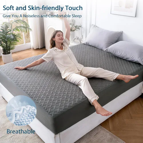 Vista 3 de Protector de colchón impermeable transpirable sin ruido, funda de colchón de cama tamaño individual con bolsillo profundo de 6 a 15 pulgadas