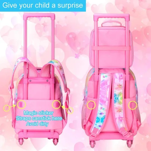Vista 5 de Mochila con ruedas para niños y niñas, mochila escolar con ruedas para niños pequeños
