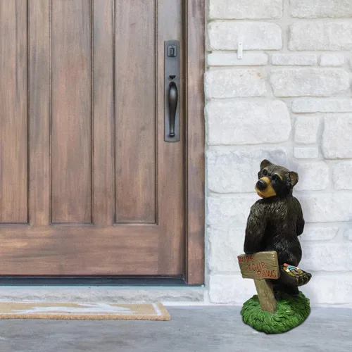 Vista 4 de Design House 336313 - Estatua de oso con texto en inglés "Wipe Your Paws Looking Back" de 14 pulgadas para jardín, patio, hogar y oficina