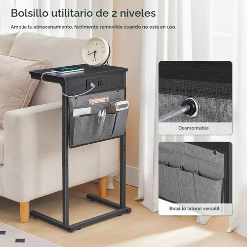 Vista 6 de HOOBRO Mesa auxiliar en forma de C con estación de carga, mesa de sofá de 28 pulgadas de alto para sofá y sillón reclinable para espacios pequeños