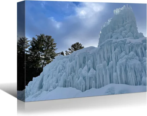Vista 22 de BANHUA1 Decoración de pared de escena de nieve de invierno, lienzo, pintura artística de pared, póster de tierra de nieve de invierno sobre lienzo