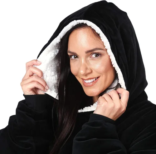 Vista 6 de THE COMFY Original - Manta de forro polar de microfibra con forro sherpa, diseño de gran tamaño con capucha y bolsillo de Shark Tank