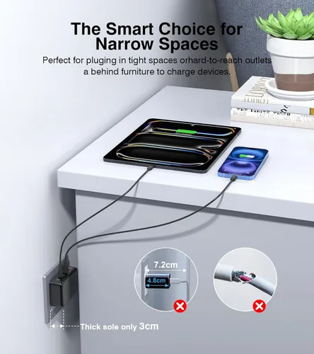 Vista 6 de Bloque de Carga Rápida, Cubo de Estación de Carga GaN de 6 Puertos USB C, Cargador de Pared de 100W de Tipo C de Múltiples Puertos con Enchufe