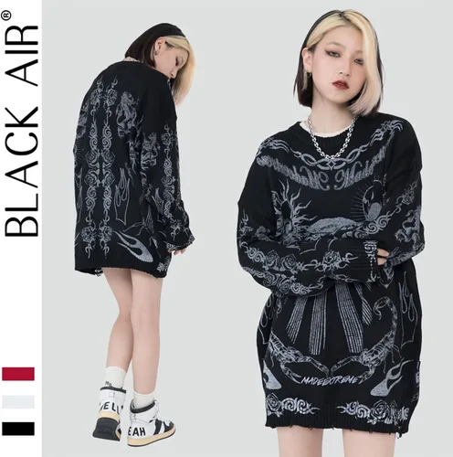Vista 4 de Ethbox Harajuku - Suéter de calle retro gótico con diseño de calavera, suéter de manga larga con estampado de hip hop