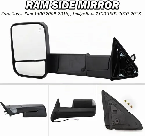 Vista 6 de Espejo lateral del conductor compatible con Dodge Ram 1500 2009-2018, Dodge Ram 2500 3500 2010-2018, espejos de remolque con luz de giro calentada