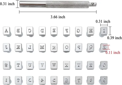 Vista 5 de Yoption Juego de 36 piezas de sellos metálicos de letras y números, 26 herramientas de perforación de cuero con letras y números, para cinturón