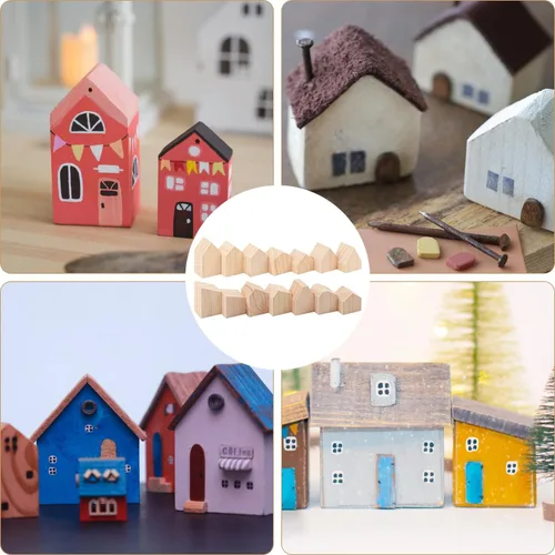 Vista 7 de 56 bloques de madera sin terminar de varios tamaños, casas de madera para manualidades, bloques de madera con forma de flecha para proyectos