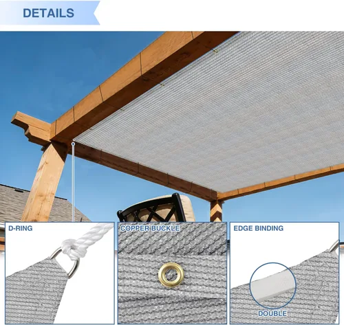 Vista 5 de E&K Sunrise - Toldo parasol de borde recto de 12 x 20 pies, con ojales de anillo en D, bloqueo UV, cubierta para pérgola con lazos de cremallera