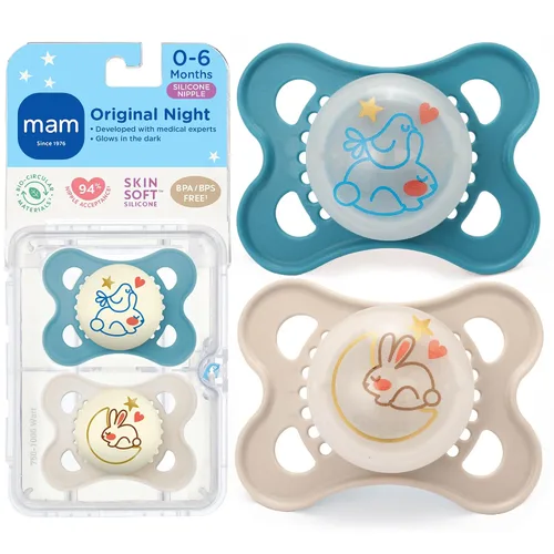 Vista 7 de MAM Chupetes Originales de Día y Noche, Chupete Binky de 0 a 6 Meses, Silicona Sin BPA, Brilla en la Oscuridad, Mejor para Bebés Recién Nacidos