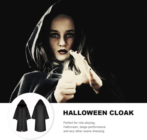 Vista 5 de BESPORTBLE Capa unisex de Halloween, capa de bruja vampiro, capa larga de terciopelo con capucha para disfraz de Halloween o cosplay