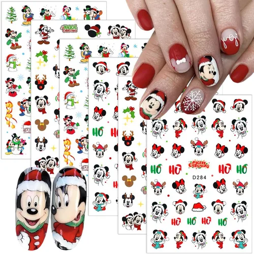 Vista 8 de 12 hojas de calcomanías navideñas para uñas para arte de uñas, lindas calcomanías para uñas de lindos dibujos animados de copos de nieve, diseño