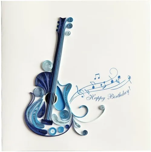 Vista 3 de NIQUEA.D, Tarjeta de cumpleaños de guitarra Quilling
