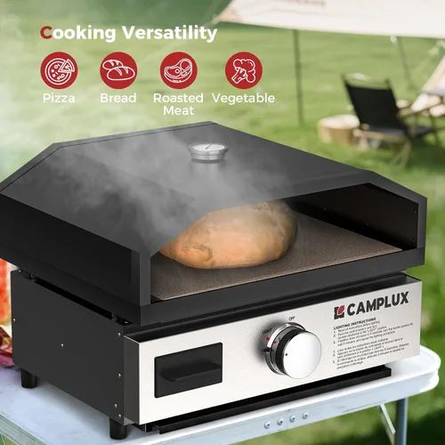 Vista 5 de CAMPLUX Horno de pizza de 17 pulgadas para parrilla con bolsa de almacenamiento y piedra de cordierita de 14.8 x 13 pulgadas, termómetro integrado