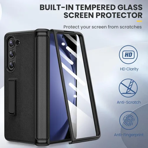 Vista 4 de Ruky Funda para Galaxy Z Fold 5 con protección de bisagra, carcasa de cuerpo completo con soporte magnético integrado y protector de pantalla