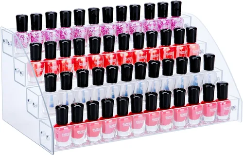 Vista 9 de KINGROW Estante organizador de esmalte de uñas, estante de exhibición de acrílico de 3 capas, estante para anteojos, aceites esenciales